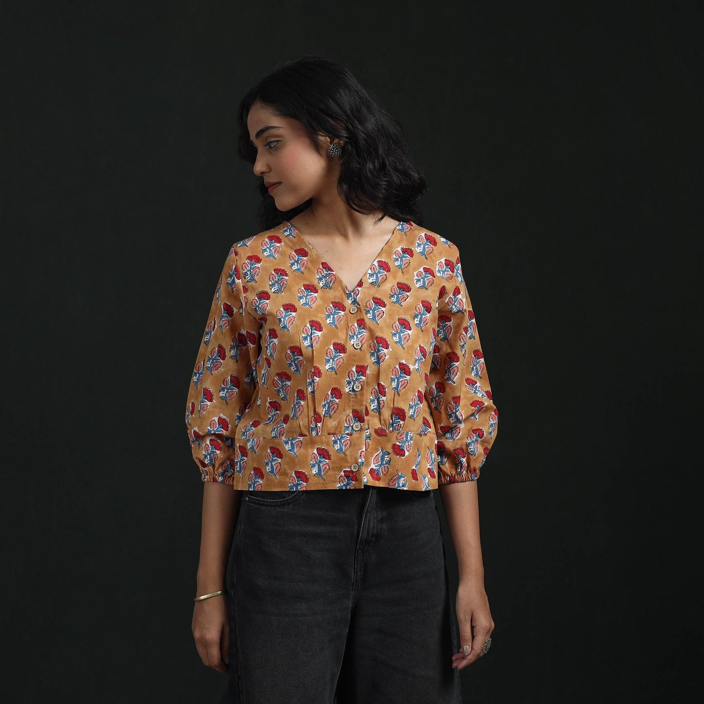 Hand block sanganeri print cotton floral crop top 03