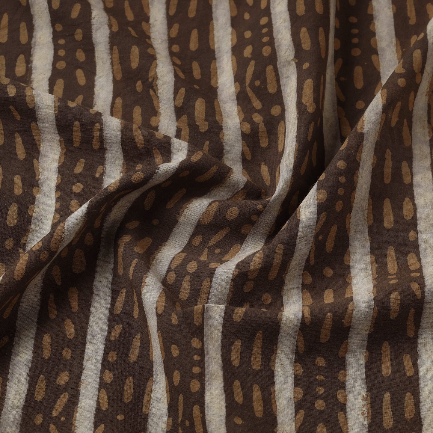 Brown Hand Block Striped Print Cotton Akola Fabric