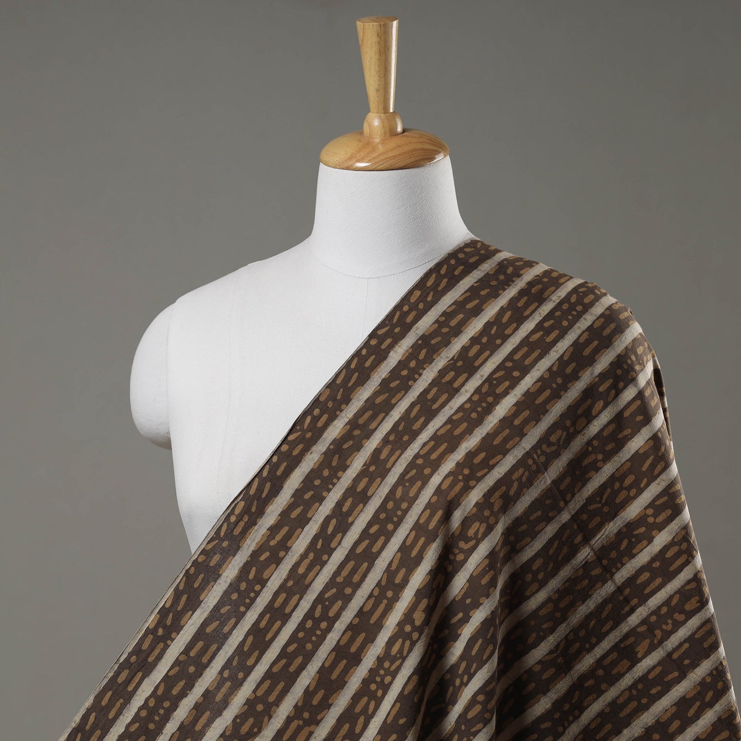 Brown Hand Block Striped Print Cotton Akola Fabric