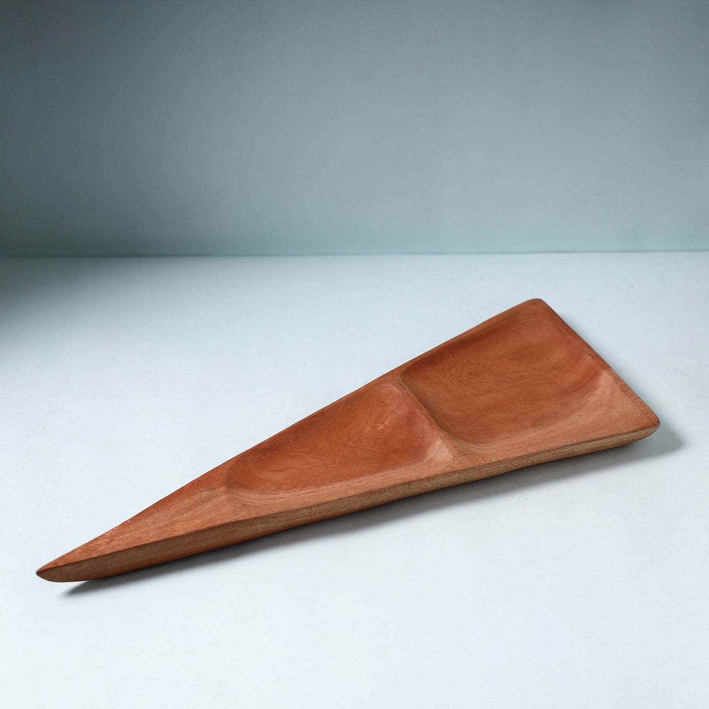 Handcarved Natural Mahogany Brown Wooden Triangle Tray