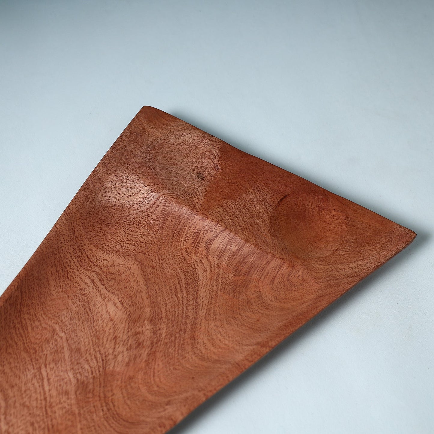 Brown Handcarved Natural Mahogany Wooden Triangle Tray