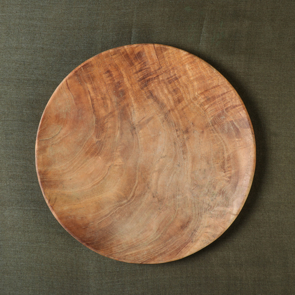 Handcarved Natural Neem Brown Wood Dinner Plate