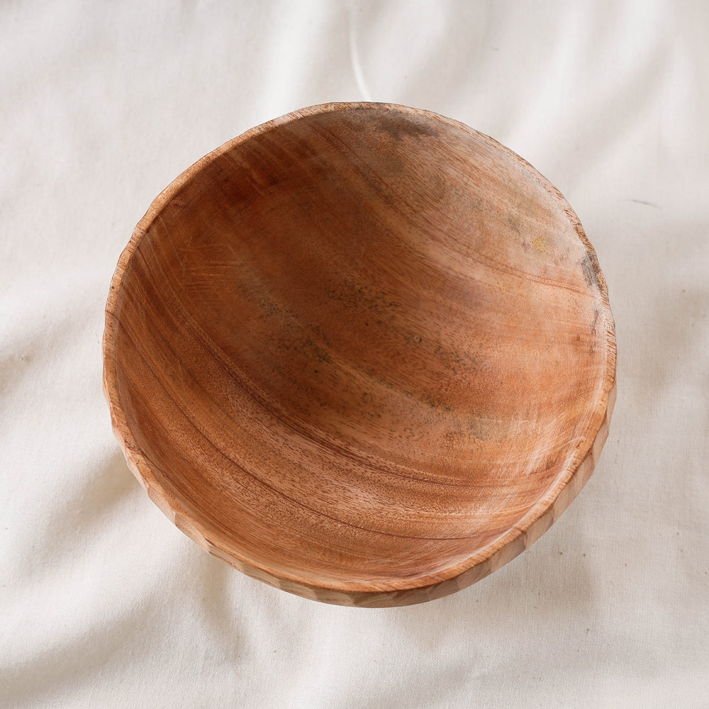 Brown Handcarved Natural Neem Wooden Bowl