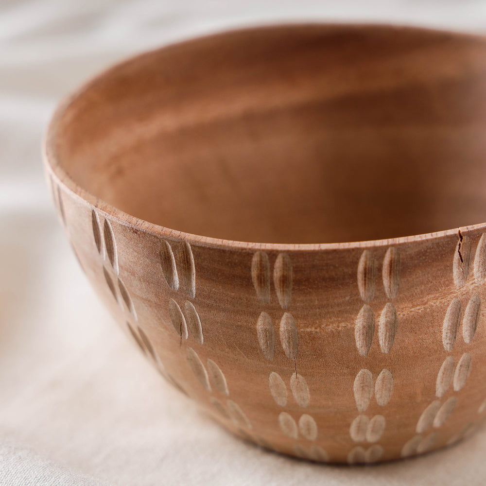 Brown Handcarved Natural Neem Wooden Bowl