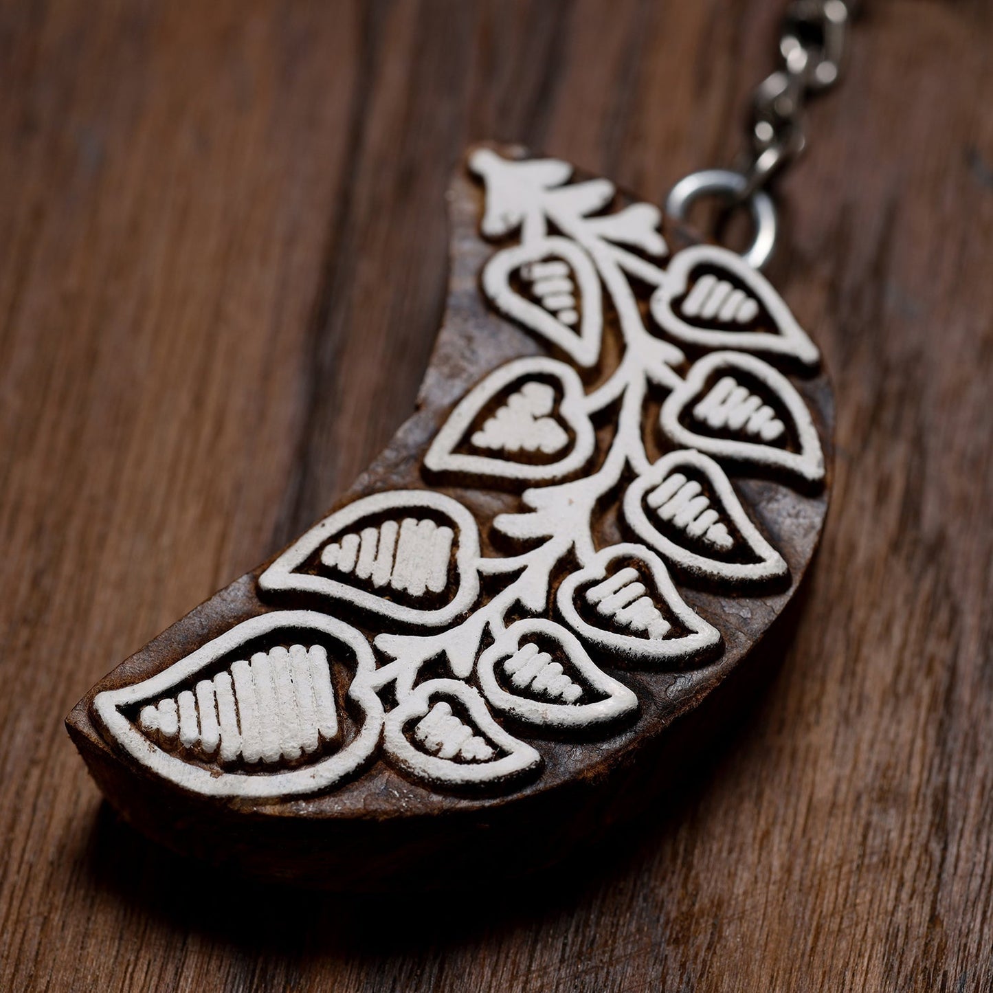 Brown Hand Carved Sheesham Wood Block Keychain