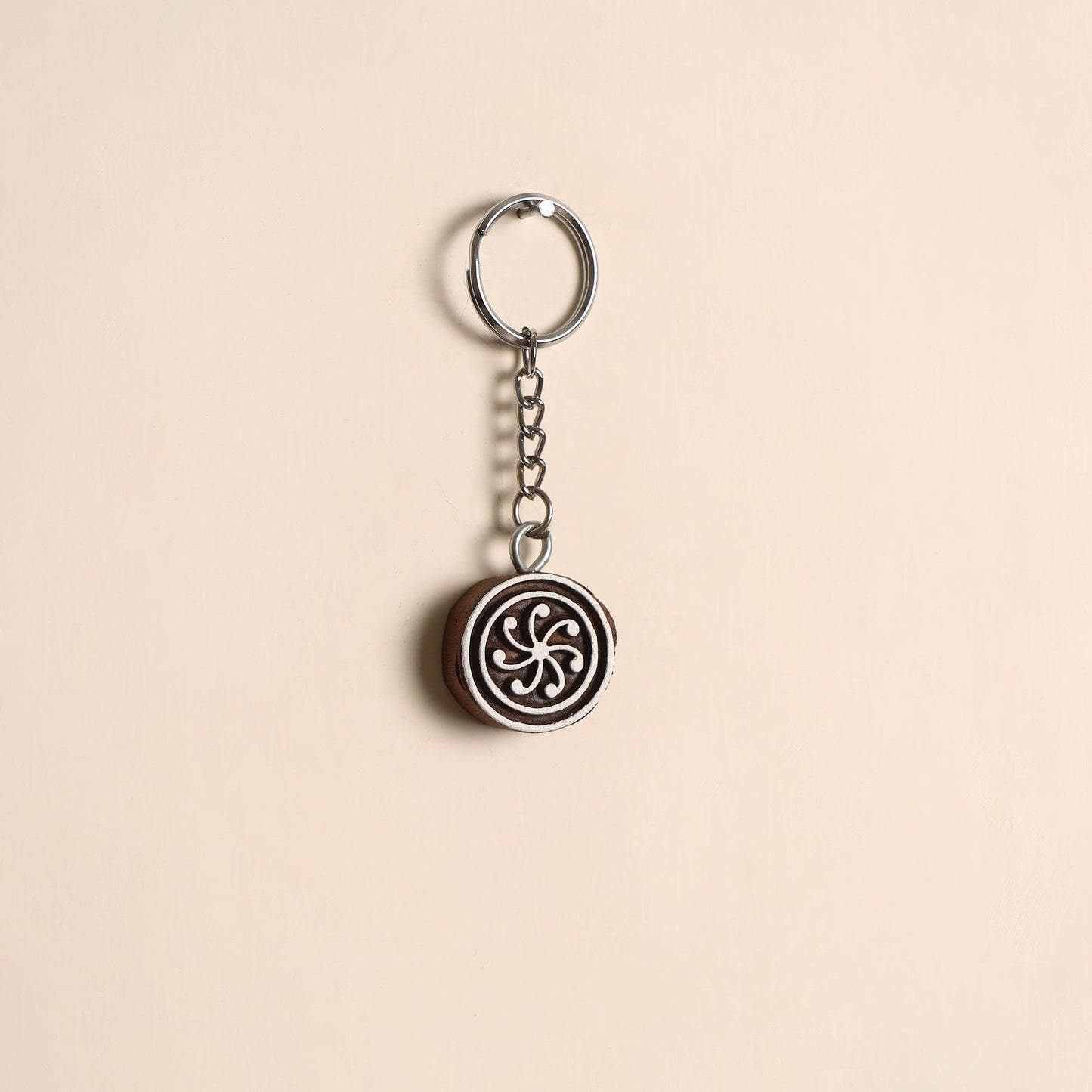 Hand carved sheesham wood keychain 02 - handcrafted