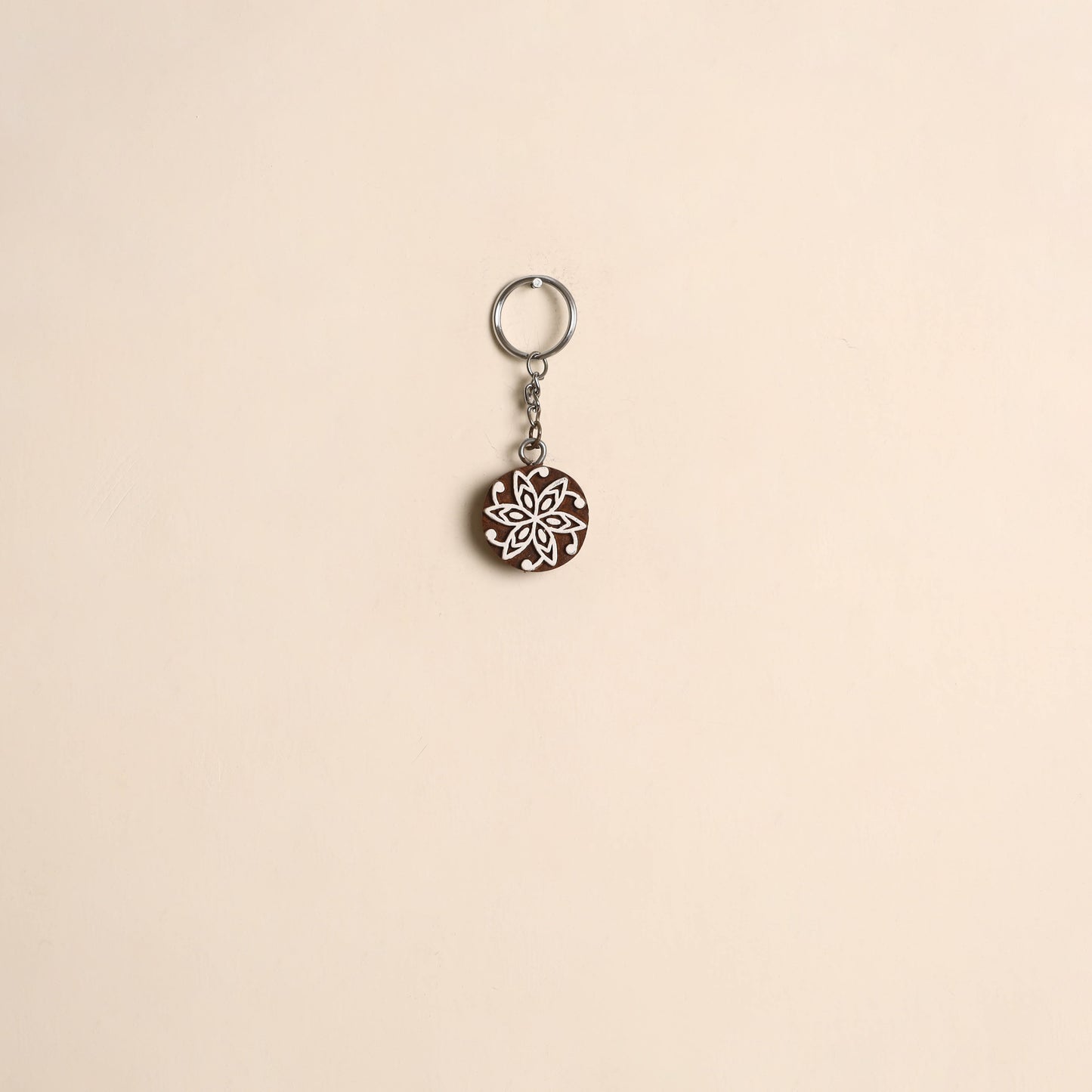 Hand carved sheesham wood keychain 05 - handcrafted