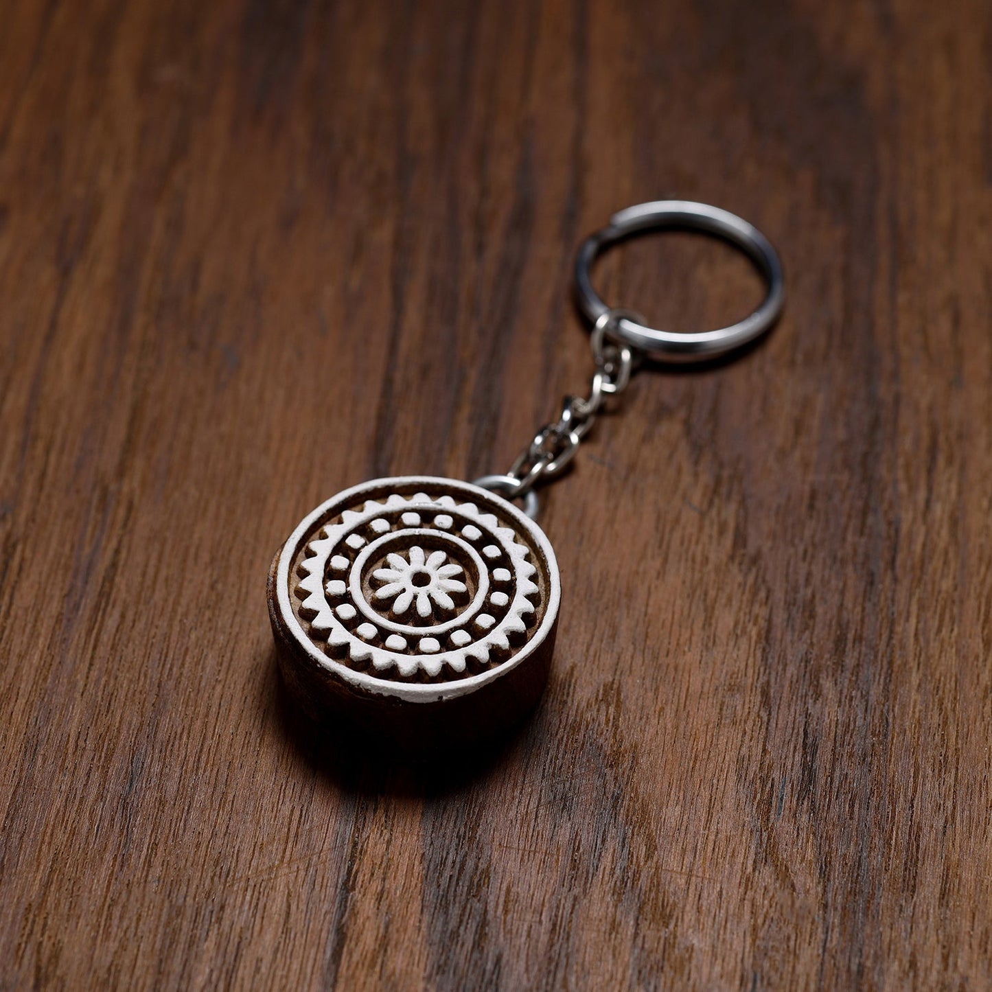 Brown Hand Carved Sheesham Wood Block Keychain