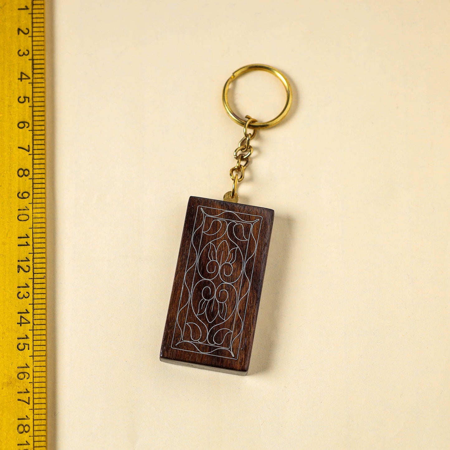 Brown Hand Carved Tarkashi Inlay Rosewood Keychain