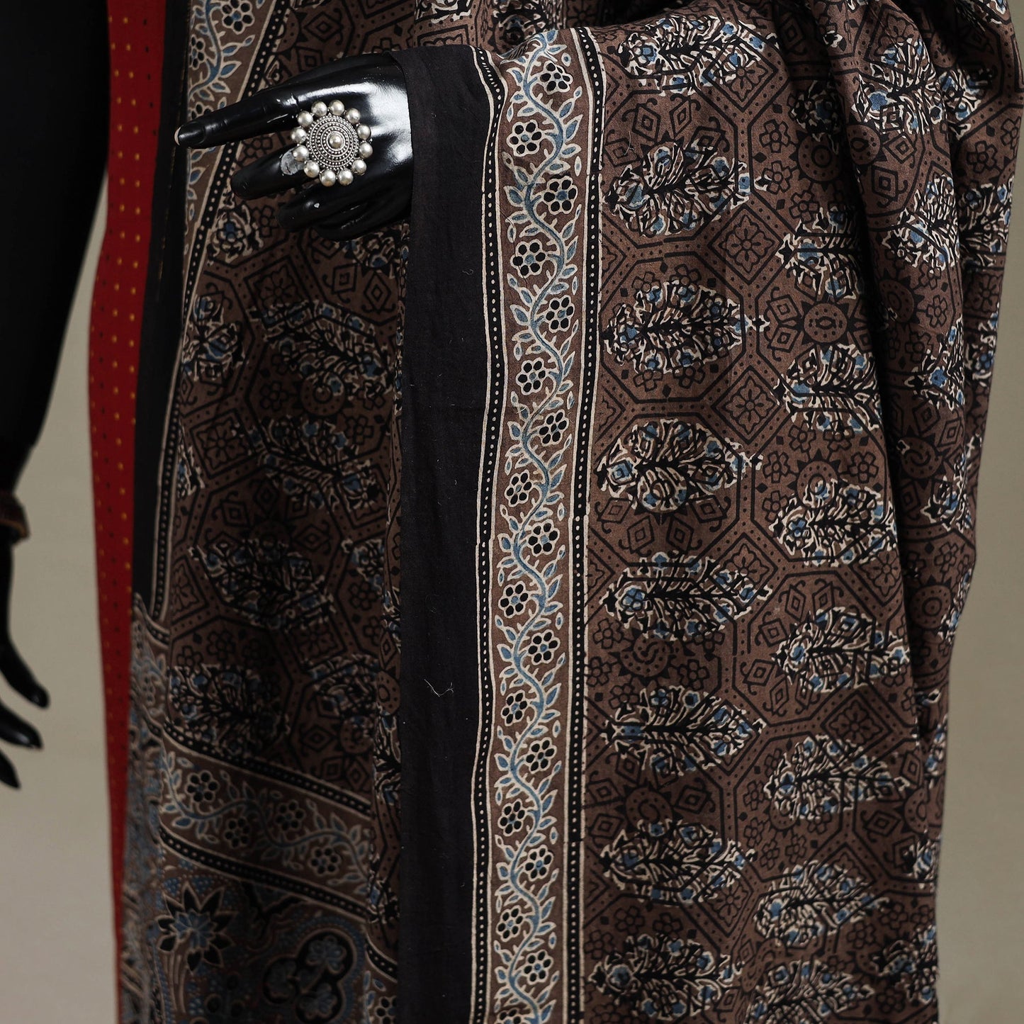 Hand natural dyed cotton dupatta with tassels 01