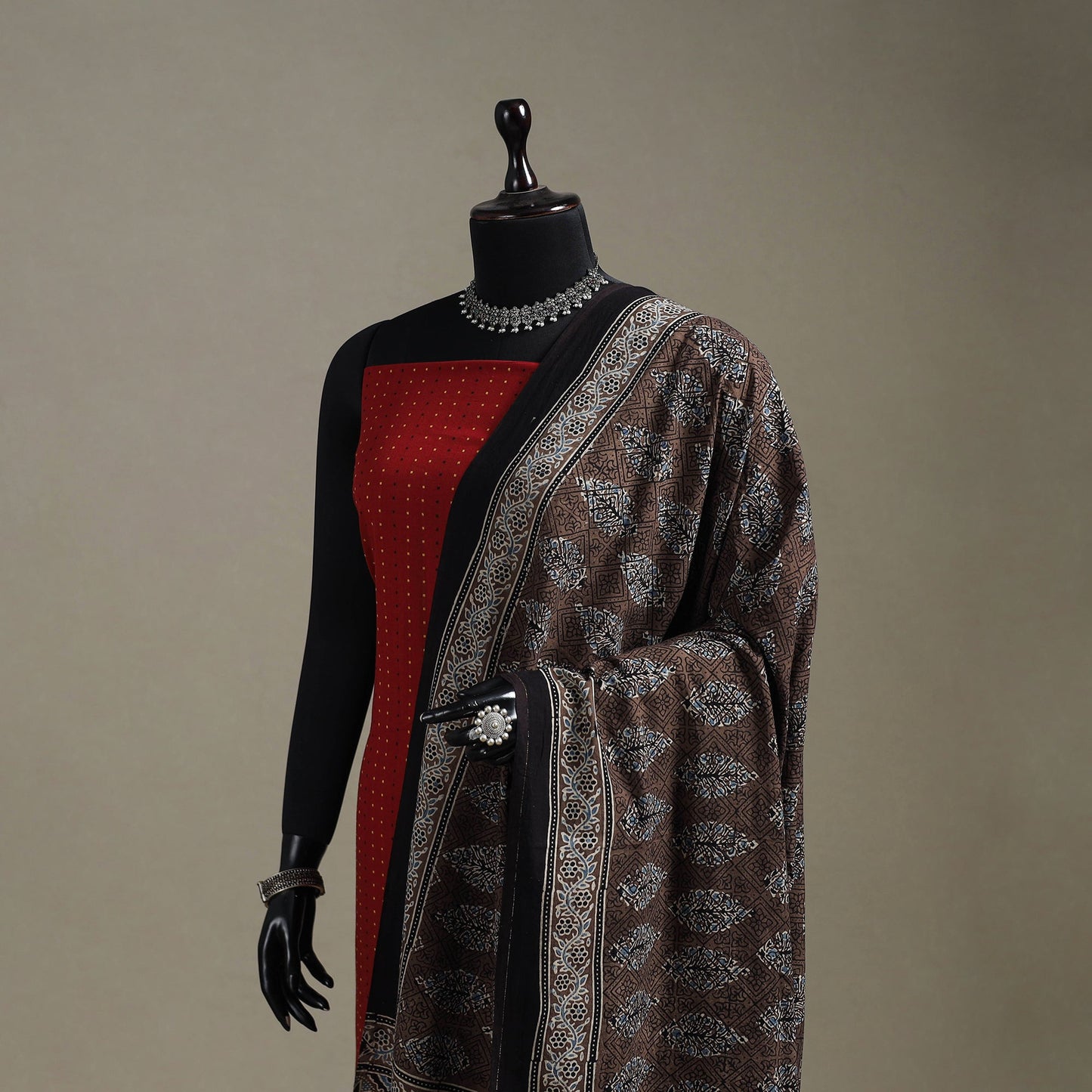 Hand natural dyed cotton dupatta with tassels 03