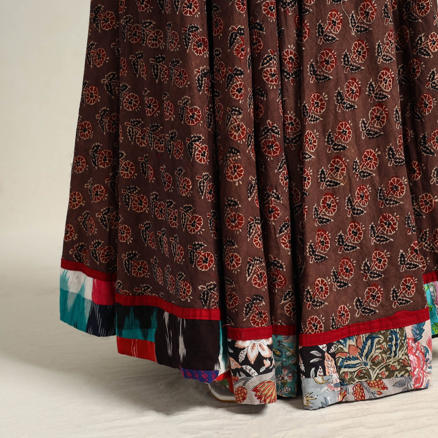 Brown - hand printed cotton long skirt 12 - handcrafted