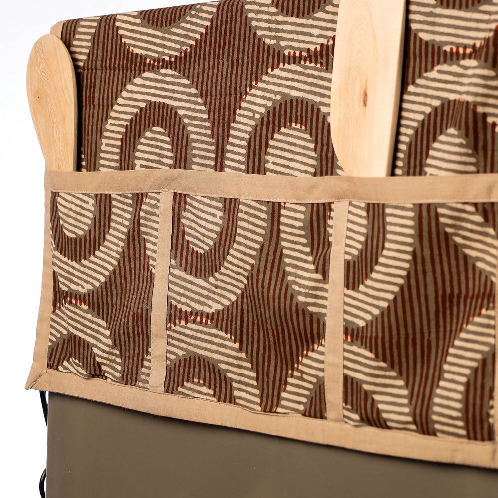 Brown Hand Block Printing Cotton Fridge Top Cover with Multiple Pockets
