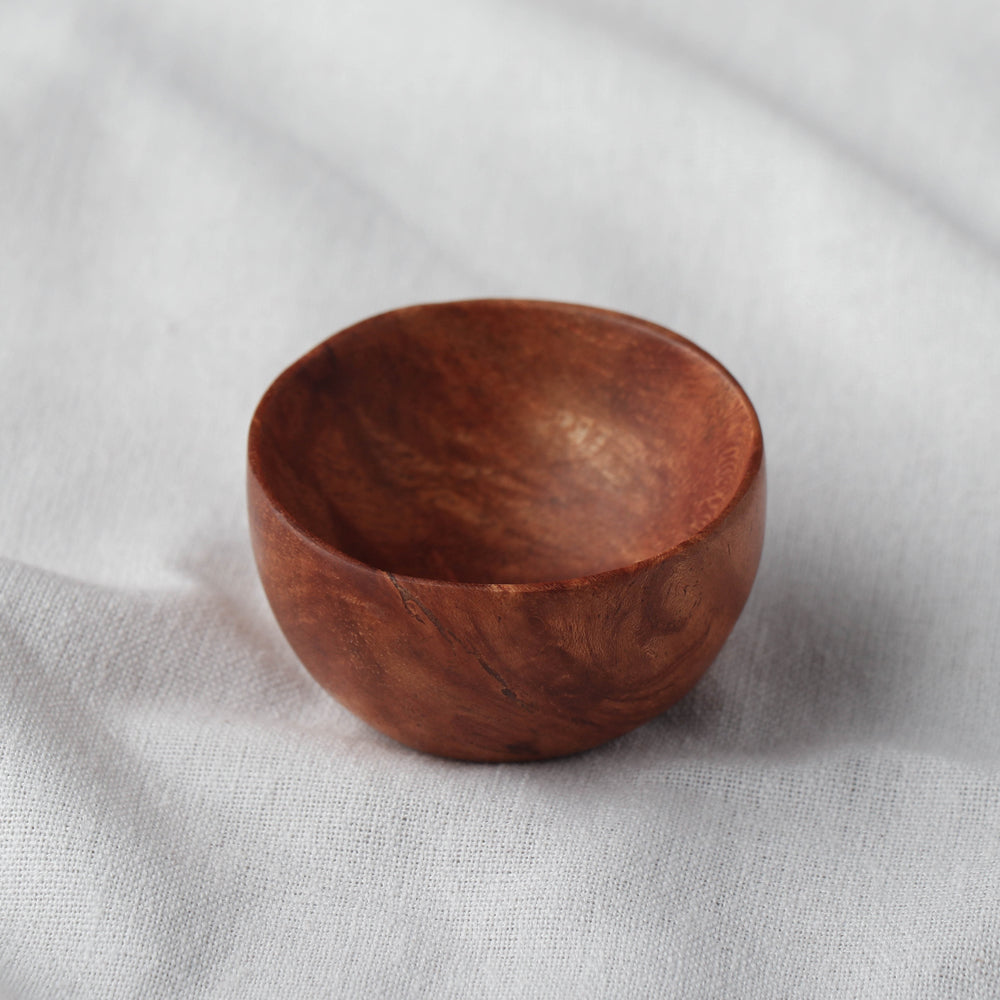 Brown Handcarved Natural Neem Wood Bowl (2 in)