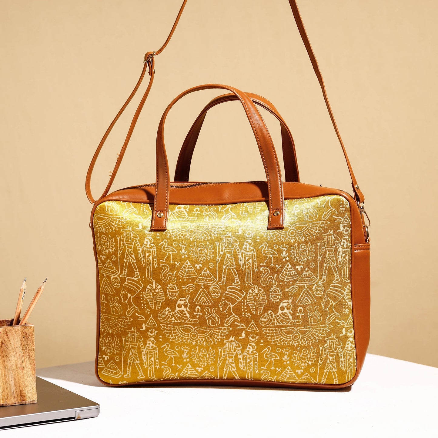 Handcrafted Ajrakh Block Printed Modal Silk Laptop Bag