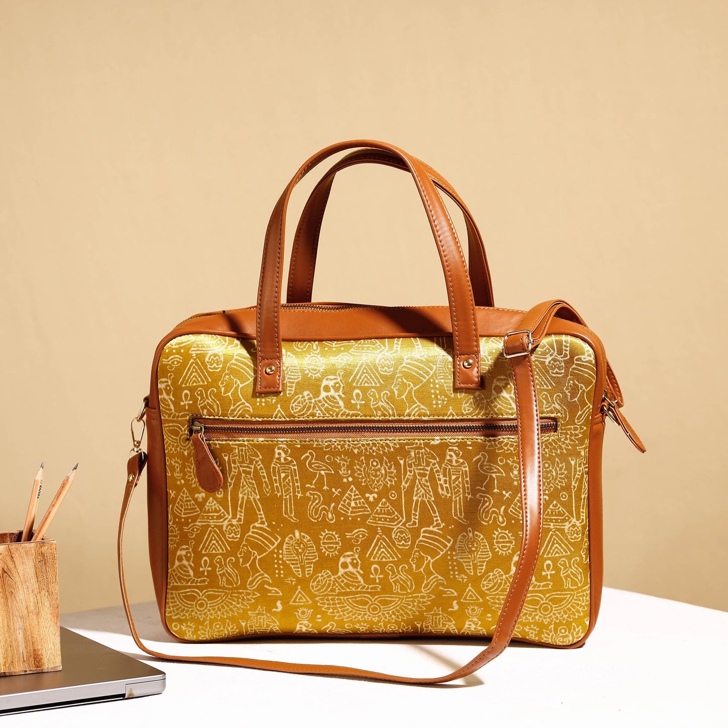 Handcrafted Ajrakh Block Printed Modal Silk Laptop Bag