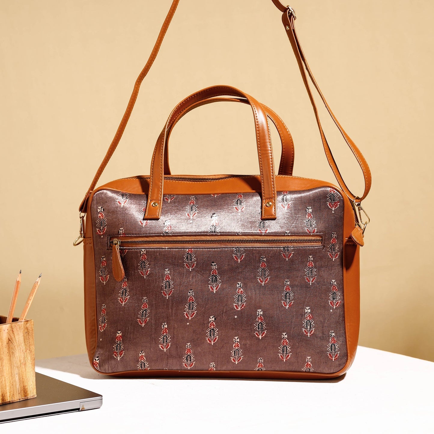 Handcrafted Ajrakh Block Printed Modal Silk Laptop Bag