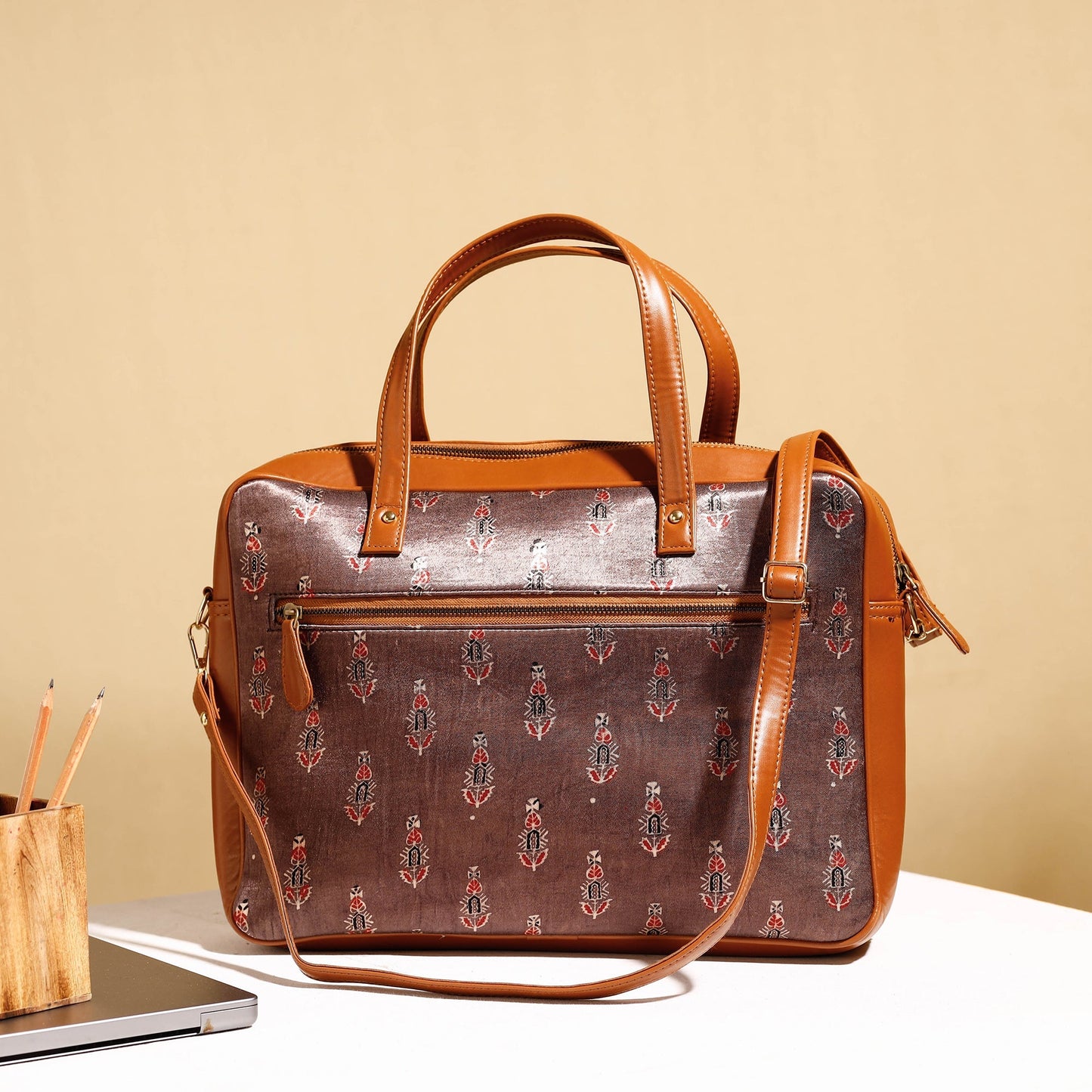 Handcrafted Ajrakh Block Printed Modal Silk Laptop Bag