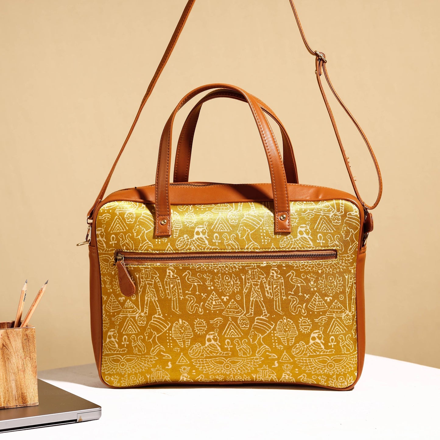 Handcrafted Ajrakh Block Printed Modal Silk Laptop Bag