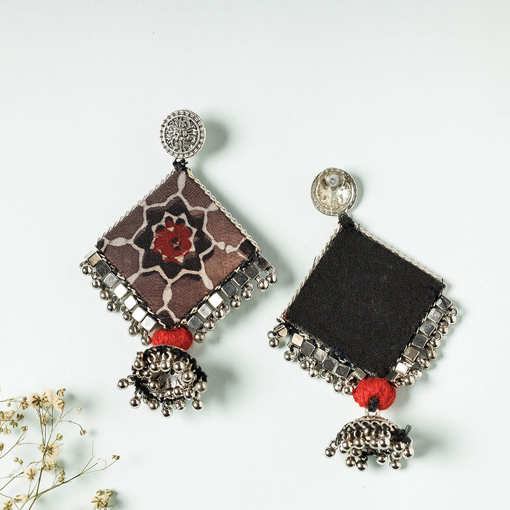 ajrakh beadwork earrings