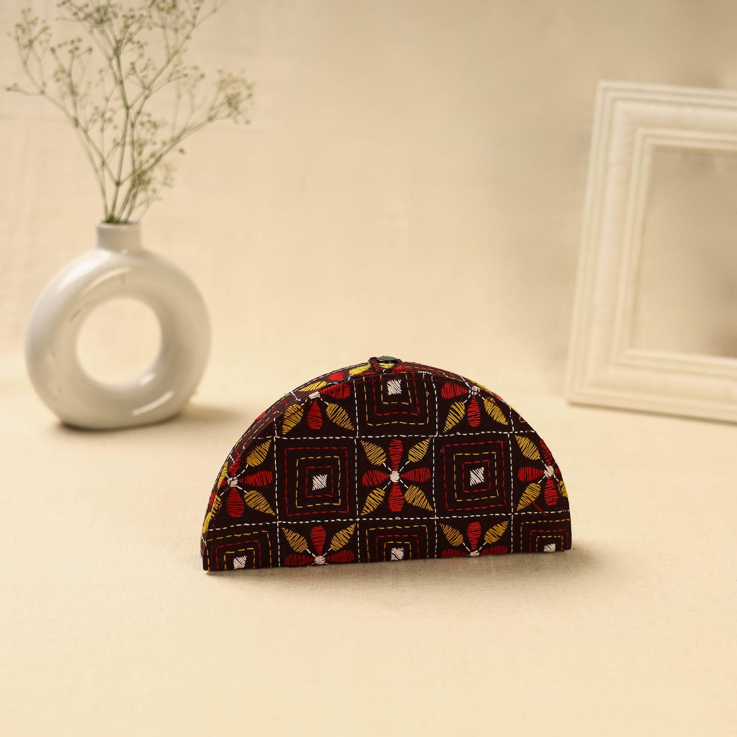 Brown Handcrafted Bengal Kantha Work Jewelry Box