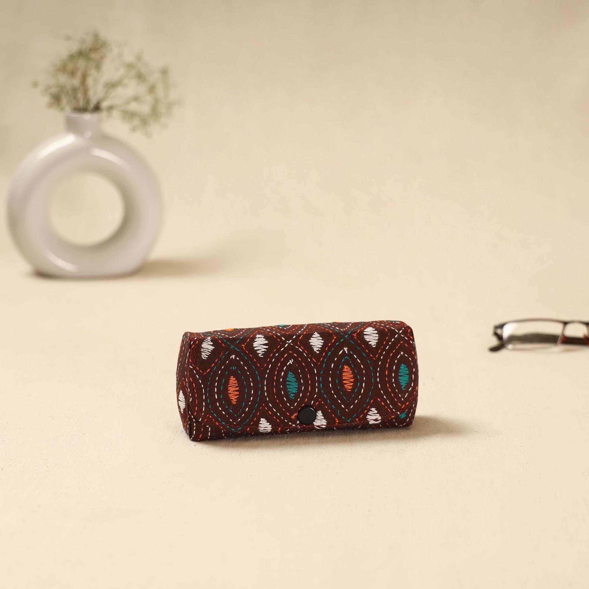Black - Bengal Kantha Work Handcrafted Jewellery Box with Mirror 04