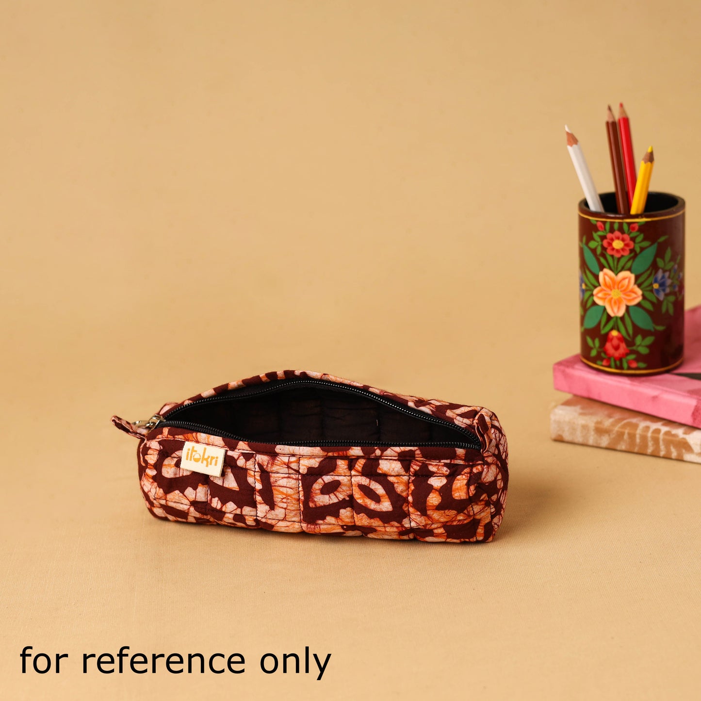 Brown - handcrafted cotton quilted pencil pouch 01