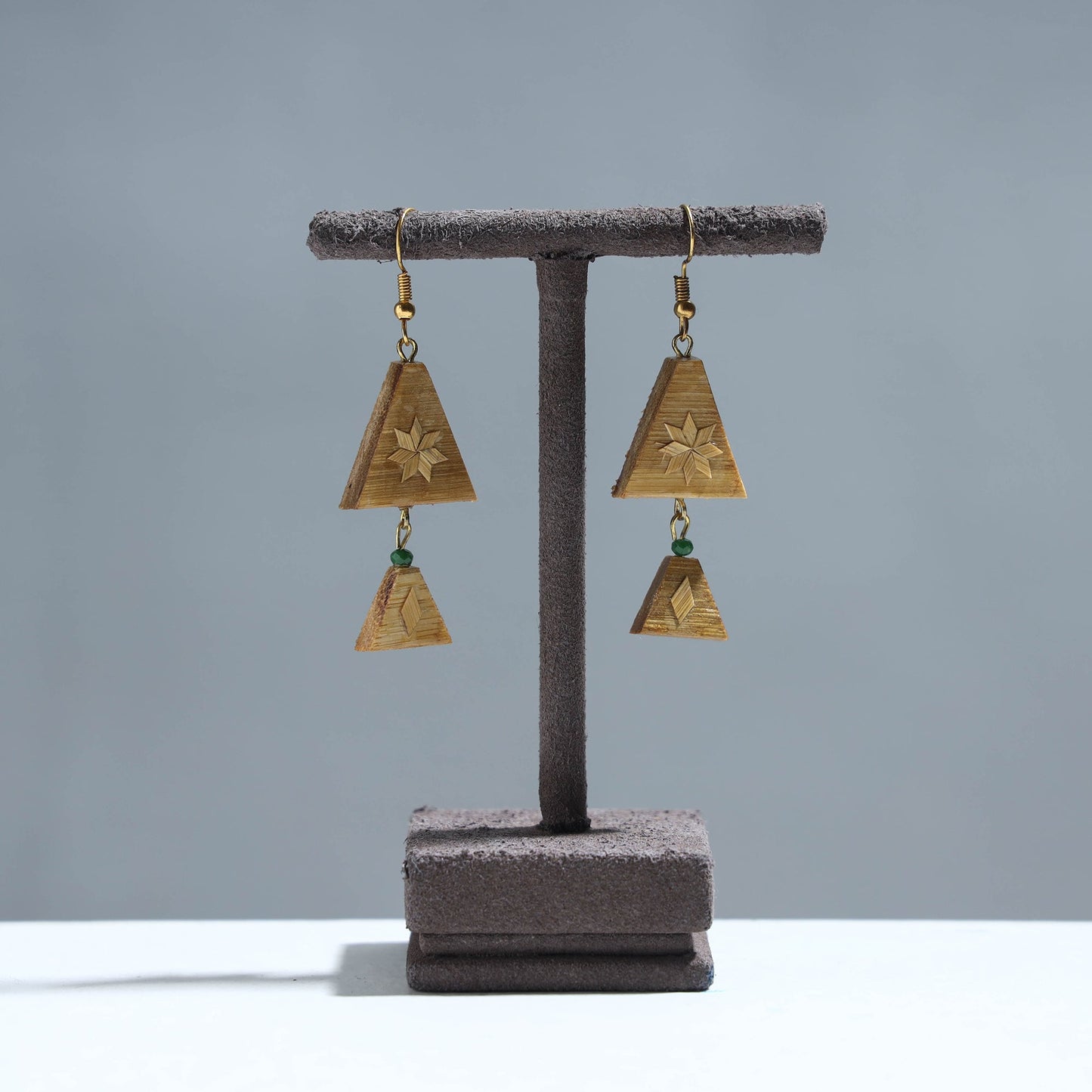 Handcrafted Double Triangle Shaped Bamboo Earrings