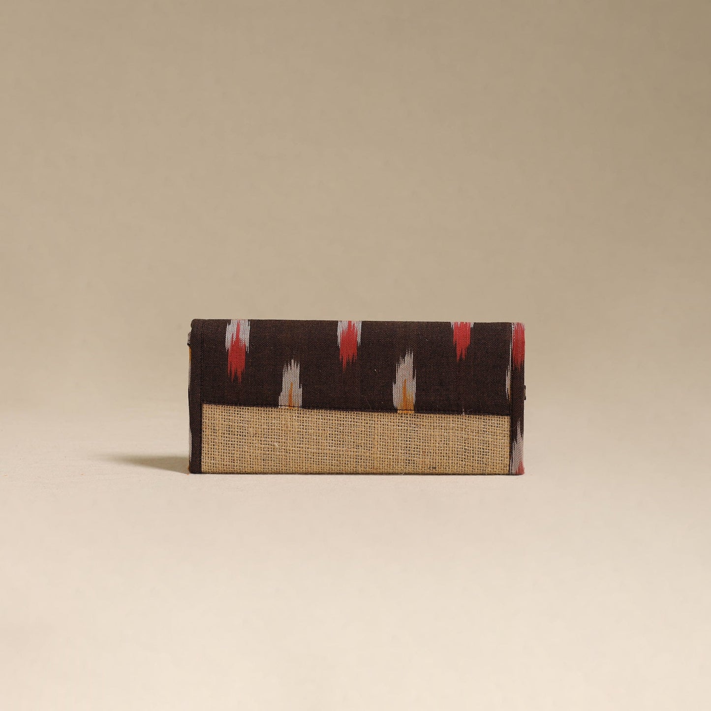 Brown - handcrafted ikat fabric jute clutch / wallet
