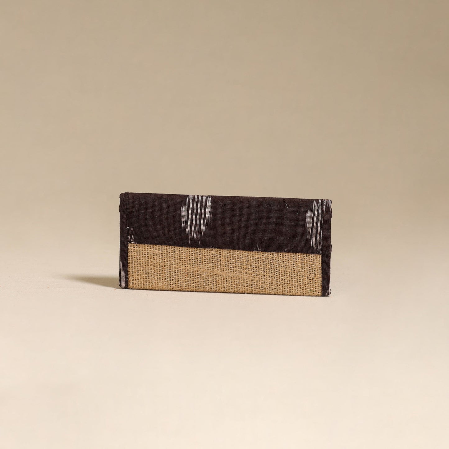 Brown - handcrafted ikat fabric jute clutch / wallet