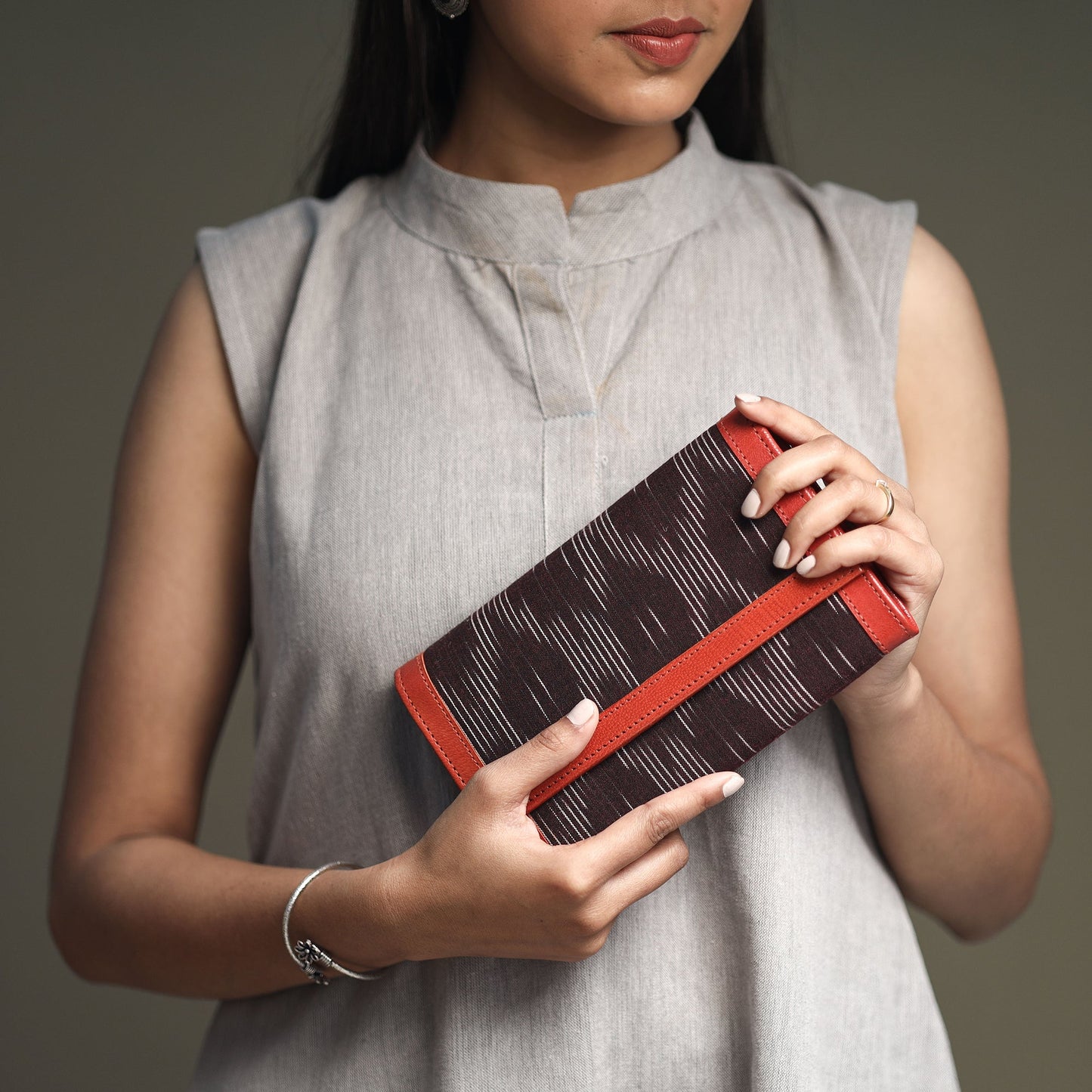 Brown Handcrafted Ikat Weave Leather Wallet