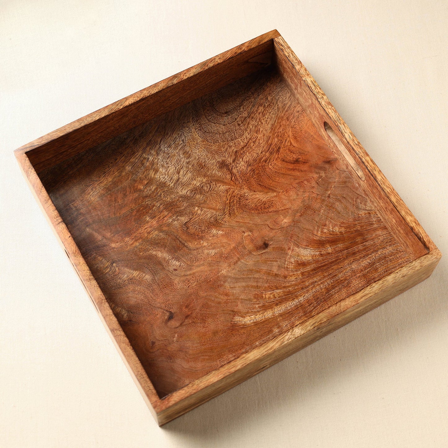 Brown Handcrafted Mango Wooden Serving Tray (12 x 12 in)
