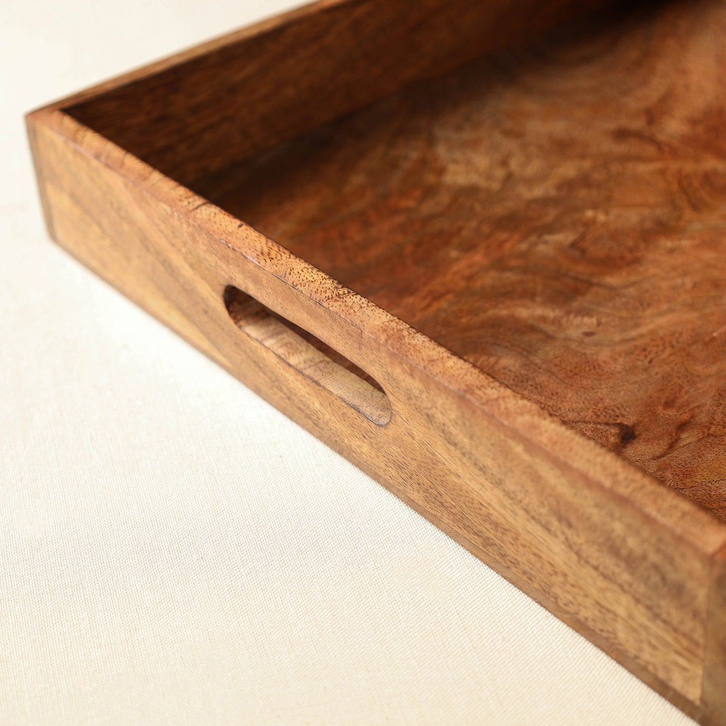 Brown Handcrafted Mango Wooden Serving Tray (12 x 12 in)