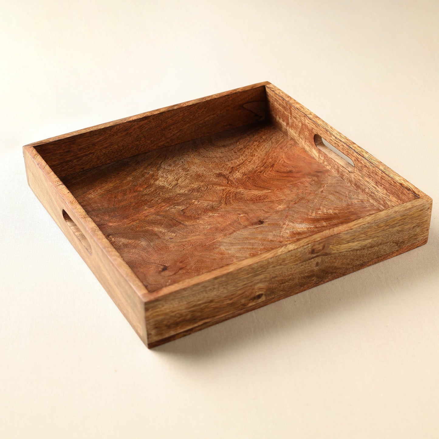 Brown Handcrafted Mango Wooden Serving Tray (12 x 12 in)