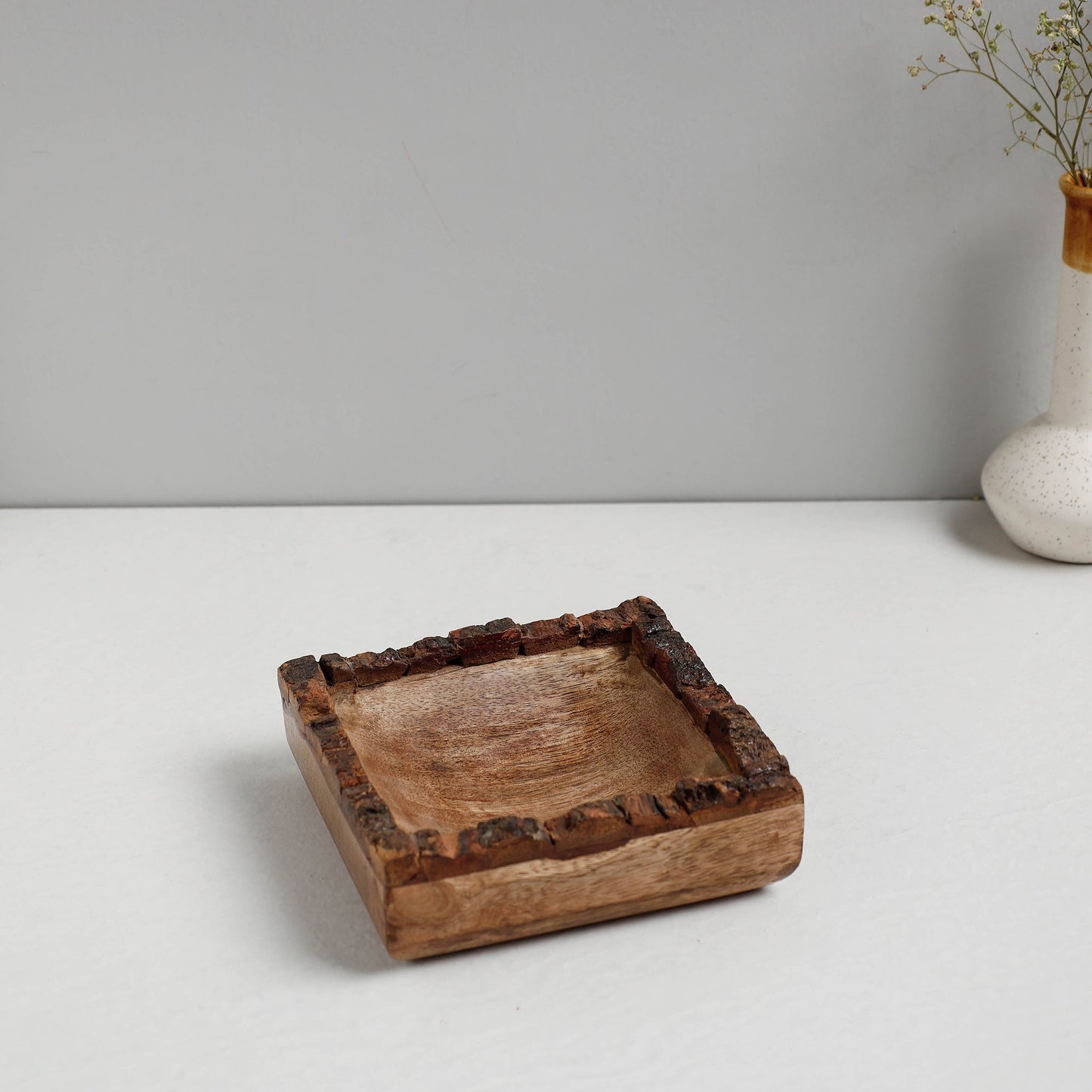 Brown Handcrafted Mango Wooden Square Bowl