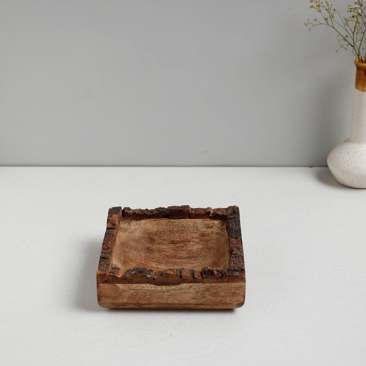 Brown Handcrafted Mango Wooden Square Bowl