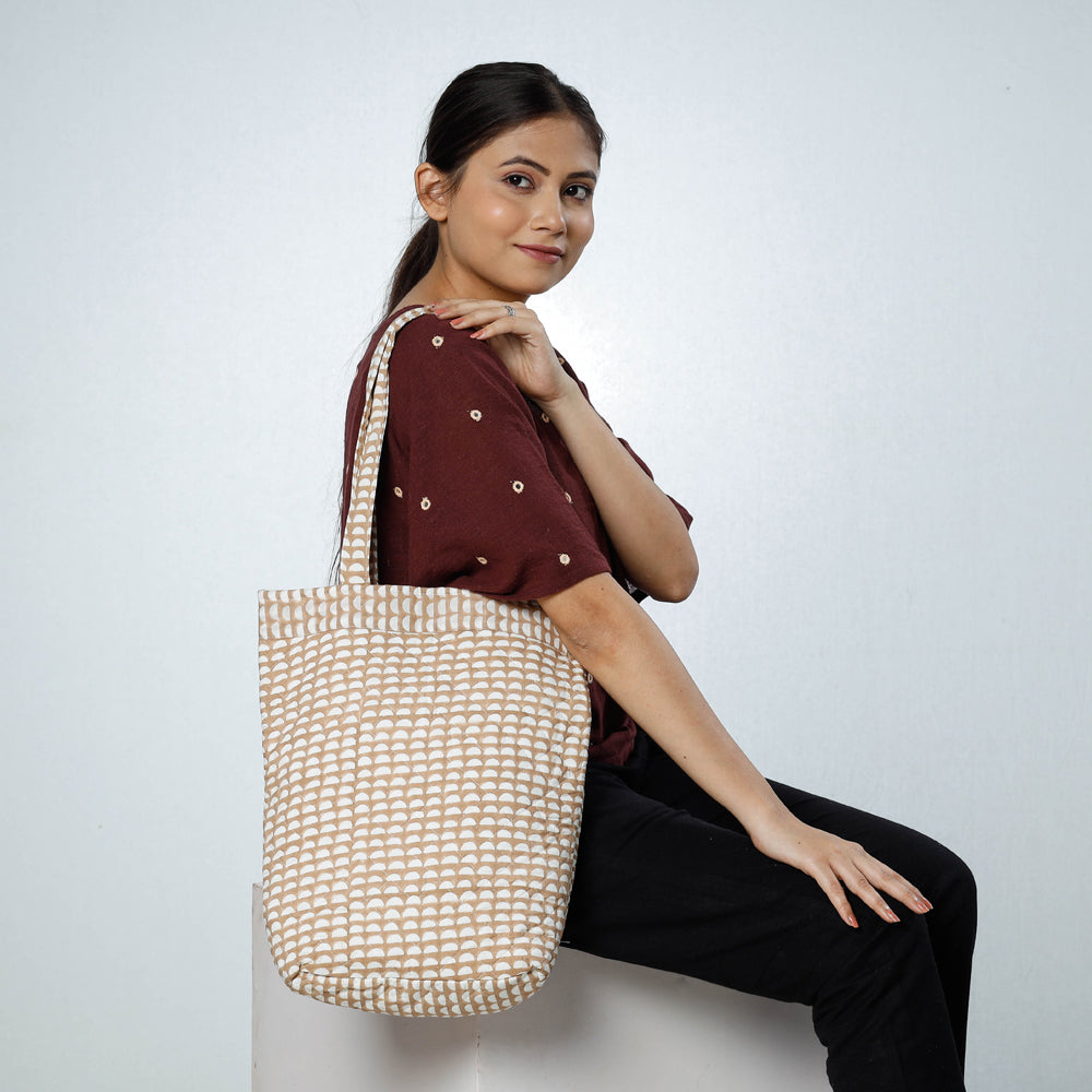 Brown Handcrafted Quilted Bagru Block Printed Shoulder Bag