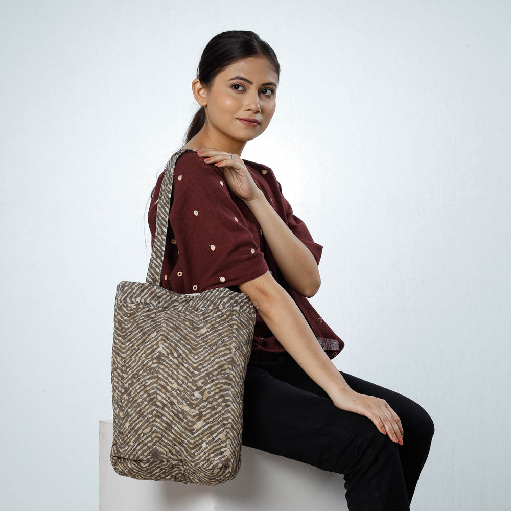 Brown Handcrafted Quilted Bagru Block Printed Shoulder Bag