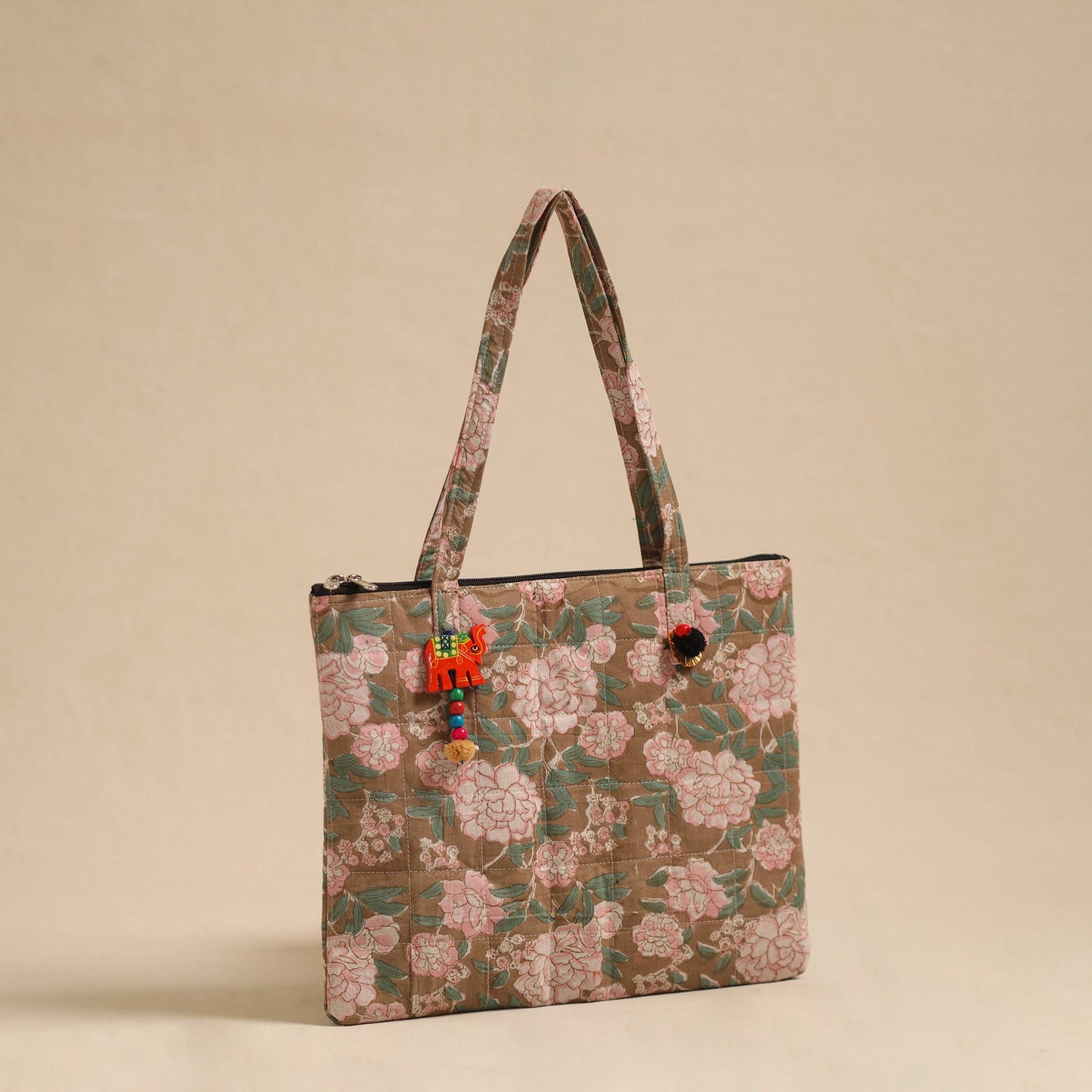 Brown Handcrafted Quilted Cotton Hand Bag