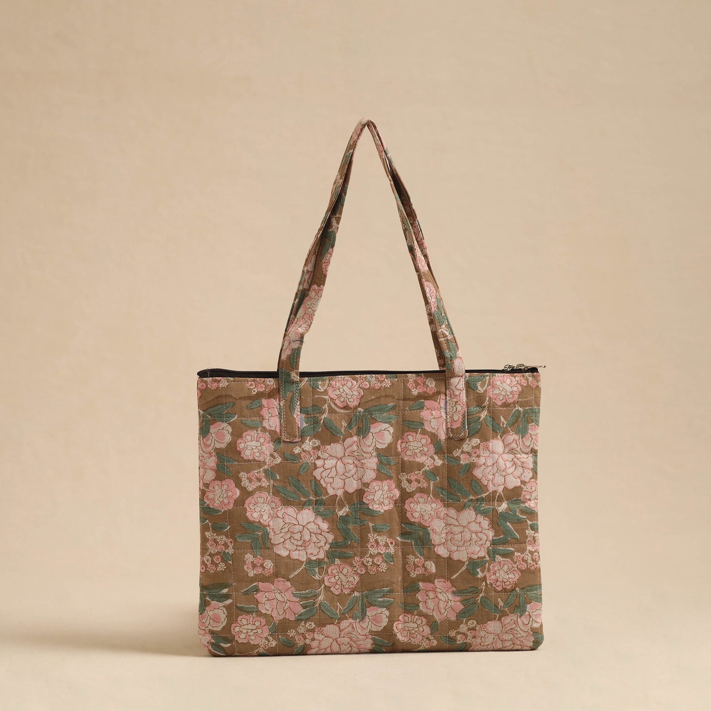 Brown Handcrafted Quilted Cotton Hand Bag