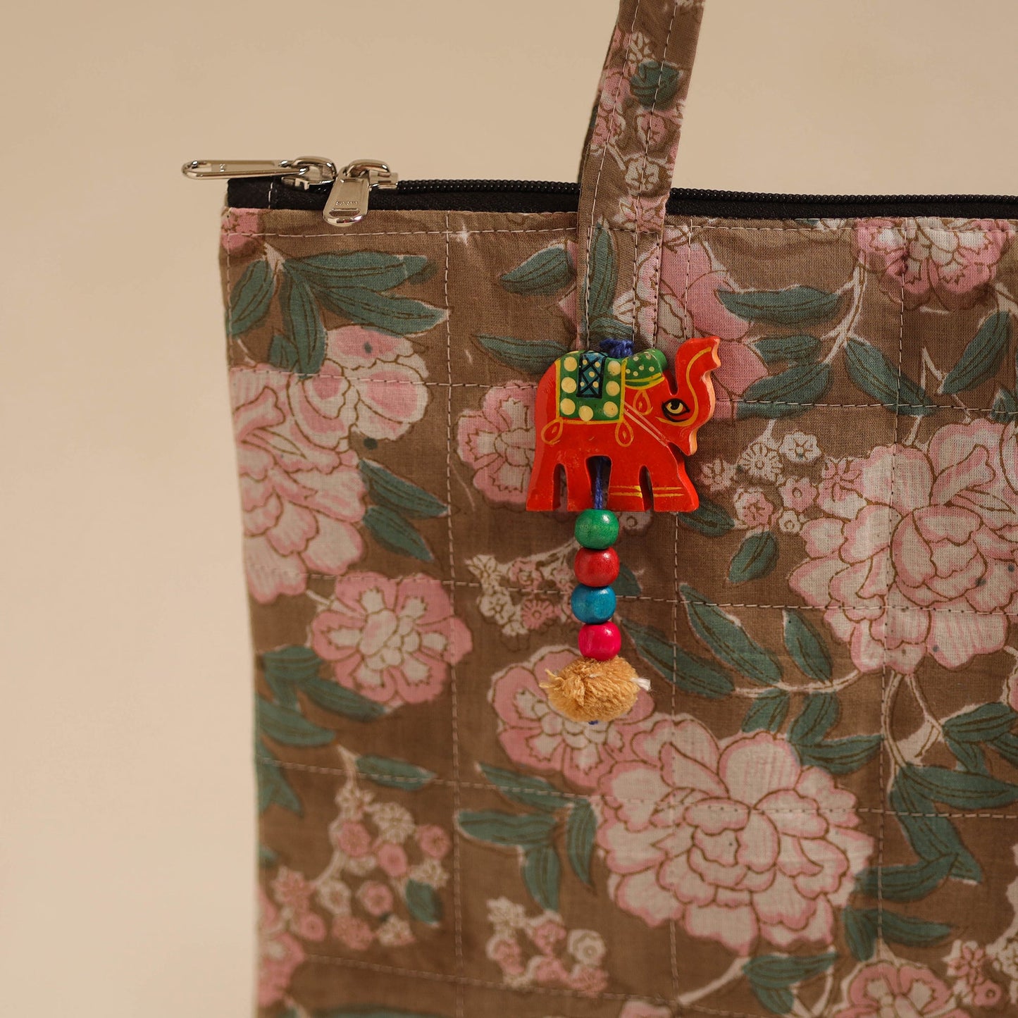Brown Handcrafted Quilted Cotton Hand Bag