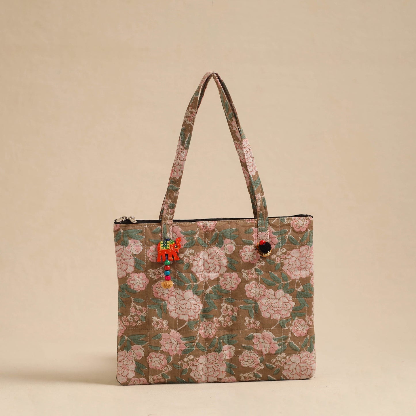 Brown Handcrafted Quilted Cotton Hand Bag