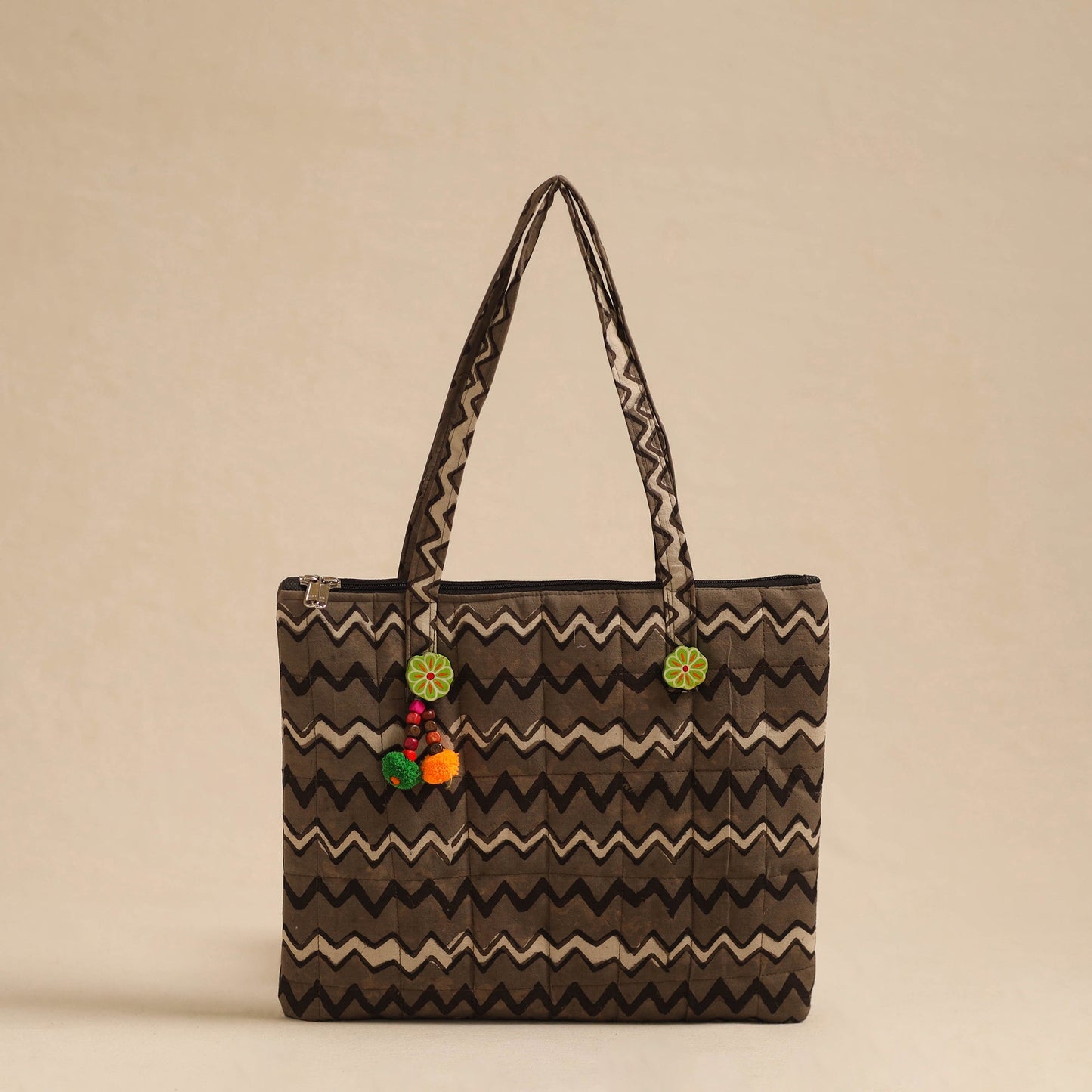 Brown Handcrafted Quilted Cotton Hand Bag