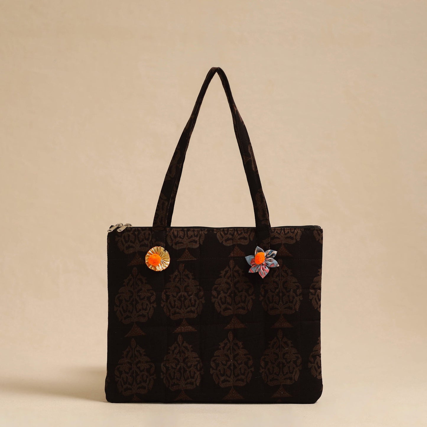 Brown Handcrafted Quilted Cotton Hand Bag