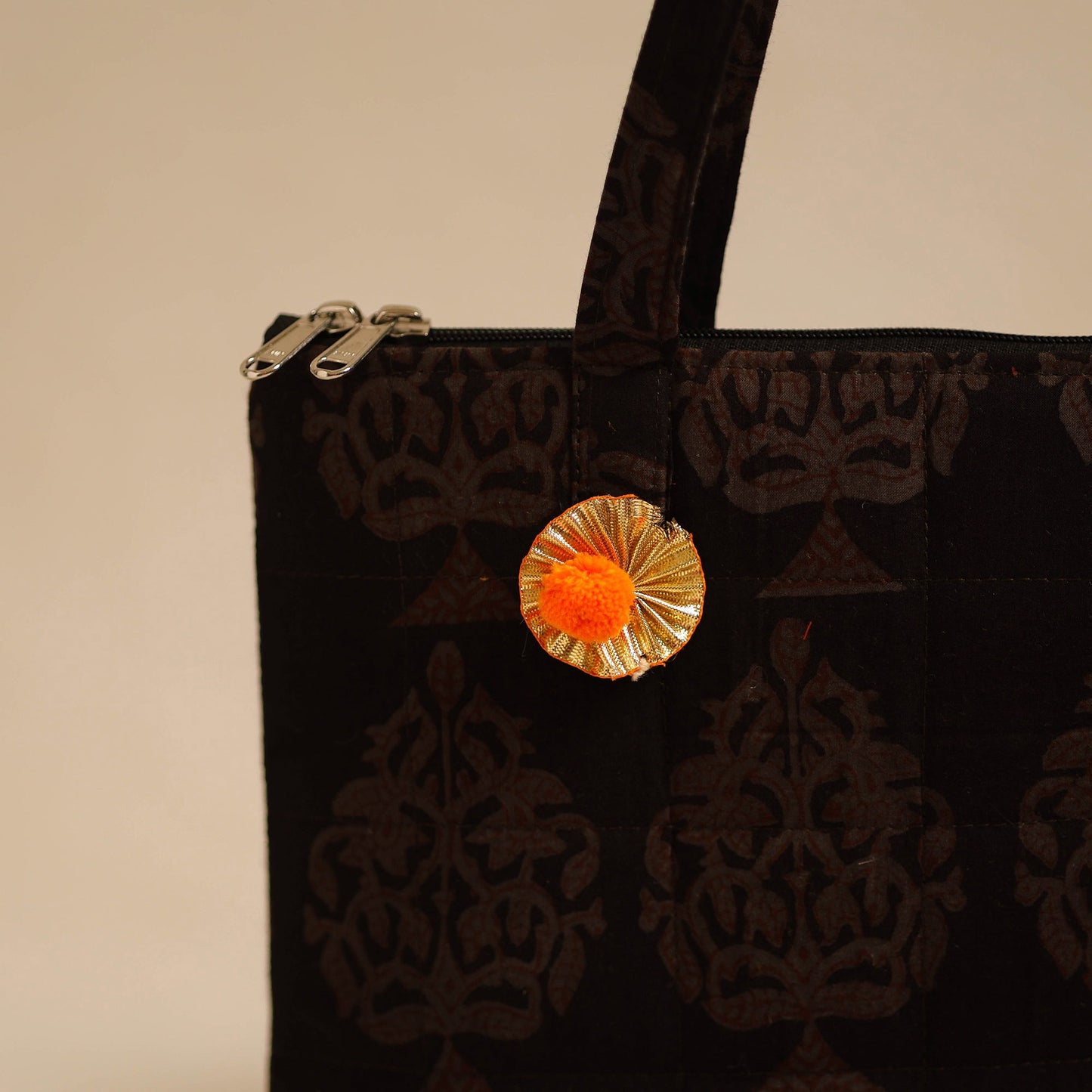 Brown Handcrafted Quilted Cotton Hand Bag