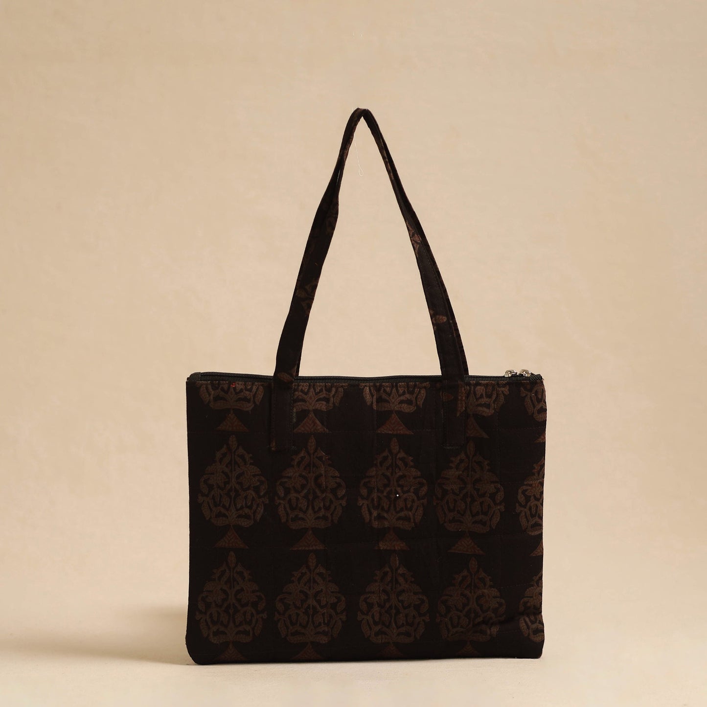 Brown Handcrafted Quilted Cotton Hand Bag