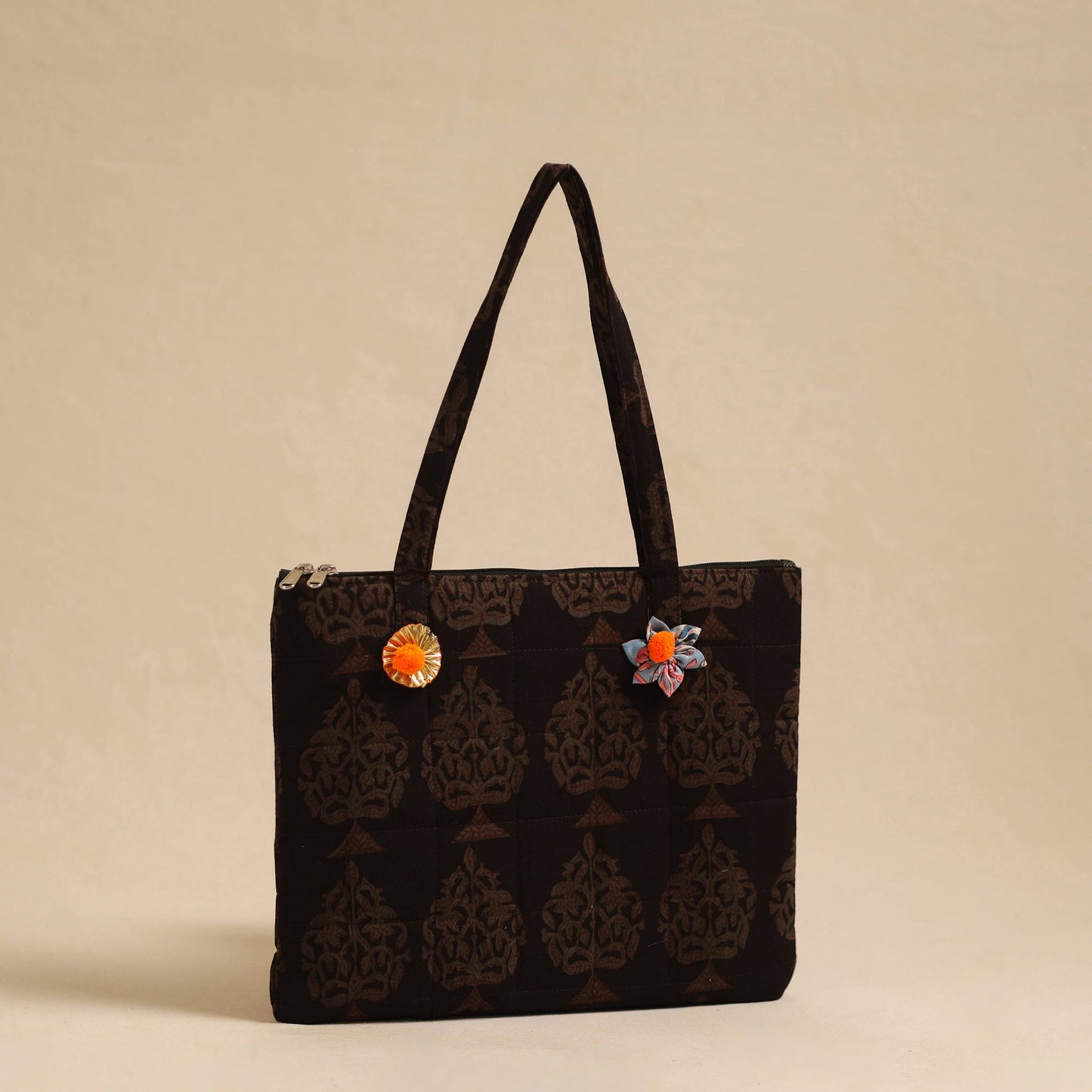 Brown Handcrafted Quilted Cotton Hand Bag