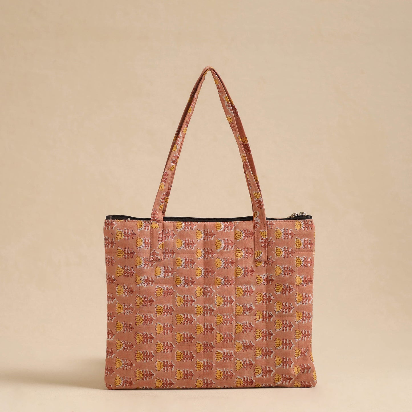 Brown Handcrafted Quilted Cotton Hand Bag