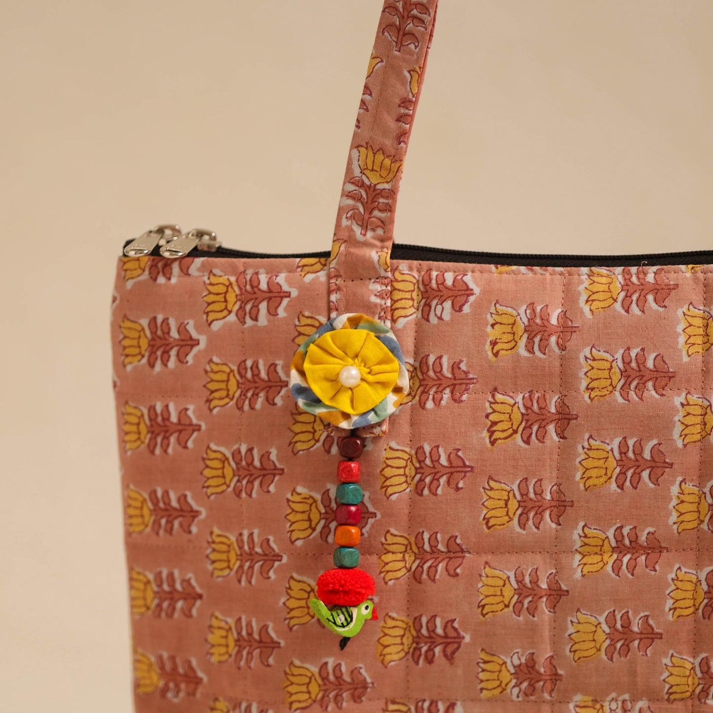 Brown Handcrafted Quilted Cotton Hand Bag