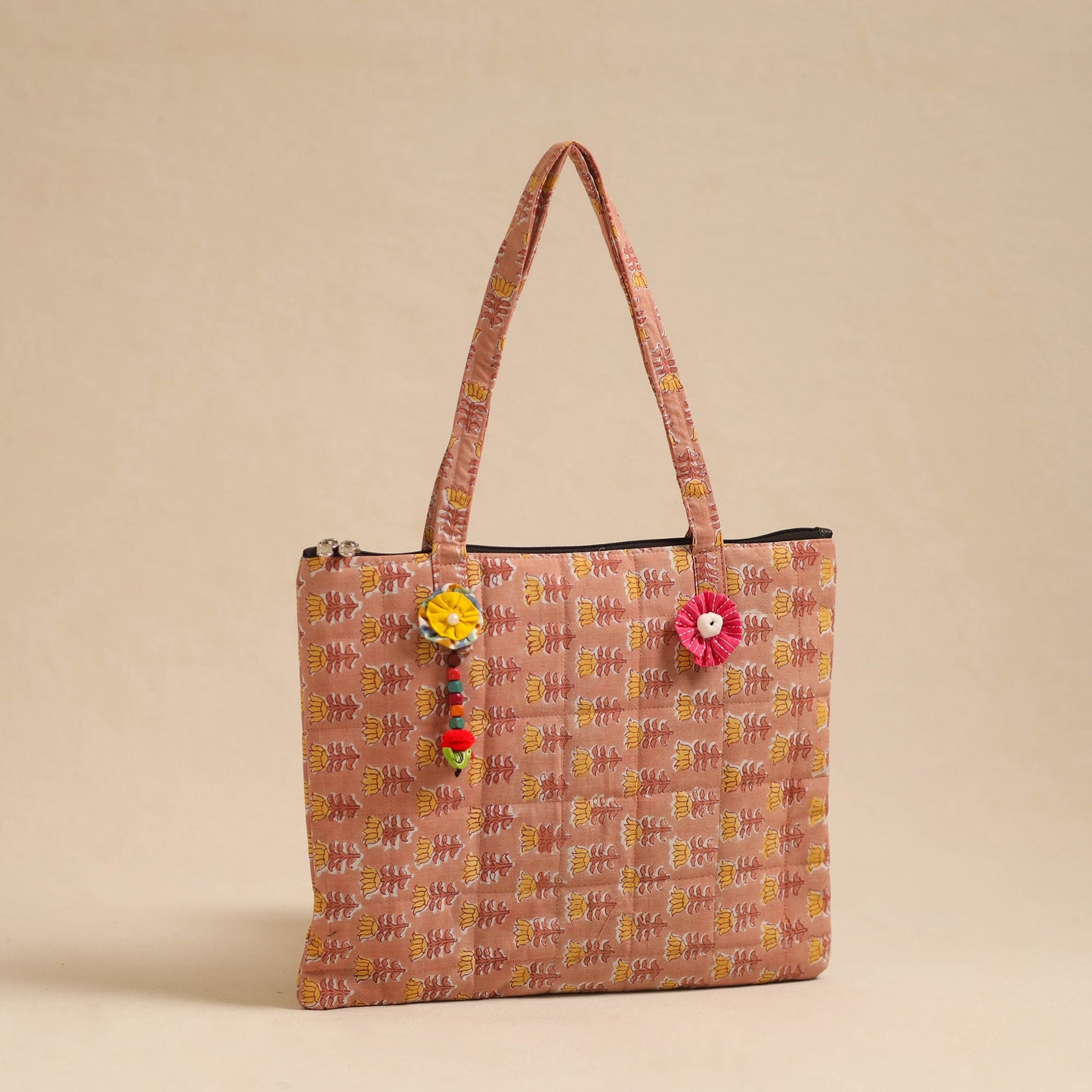 Brown Handcrafted Quilted Cotton Hand Bag